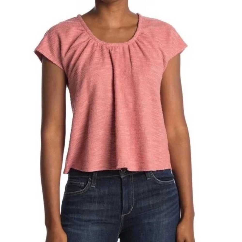 Madewell Pink Textured Gathered Scoop Neck Cap Sleeve Top 3X Plus Size - Picture 1 of 10